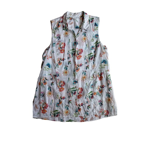 J. Jill Tops - J. Jill Love Linen Floral Sleeveless Button Down Tunic Top White XL Multi-Color